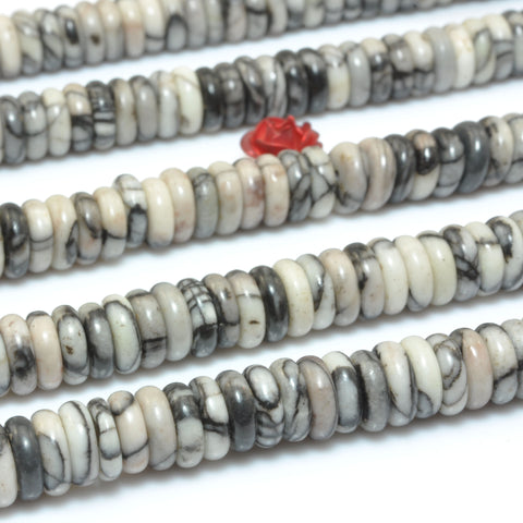 Natural Spider Web Jasper smooth rondelle spacer beads black line stone loose gemstone wholesale jewelry making DIY bracelet necklace