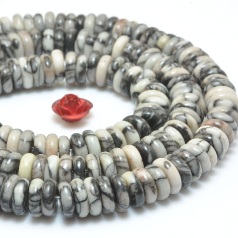 Natural Spider Web Jasper smooth rondelle spacer beads black line stone loose gemstone wholesale jewelry making DIY bracelet necklace