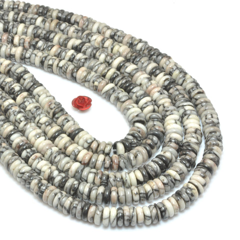 Natural Spider Web Jasper smooth rondelle spacer beads black line stone loose gemstone wholesale jewelry making DIY bracelet necklace