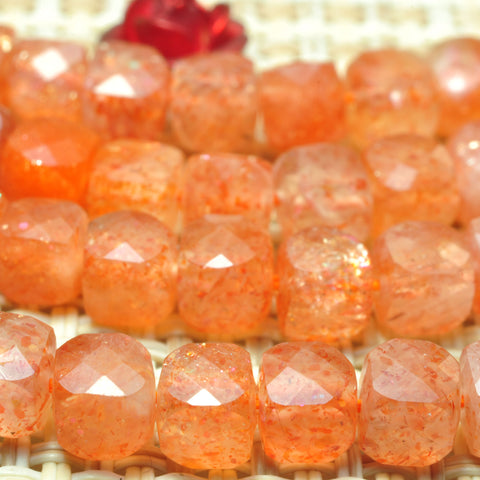 Natural Golden Sunstone A grade faceted cube beads wholesale loose gemstone for jewelry making 4mm 15"