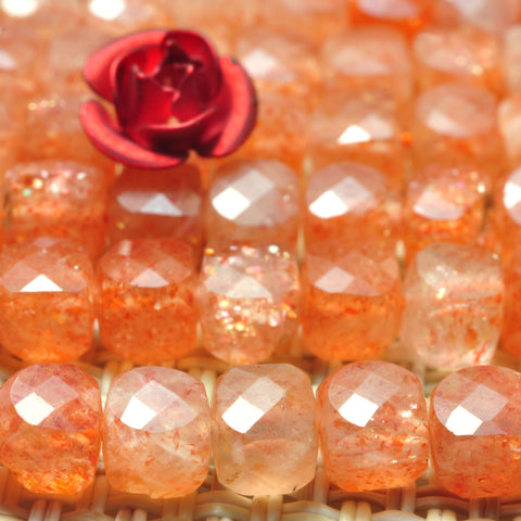 Natural Golden Sunstone A grade faceted cube beads wholesale loose gemstone for jewelry making 4mm 15"