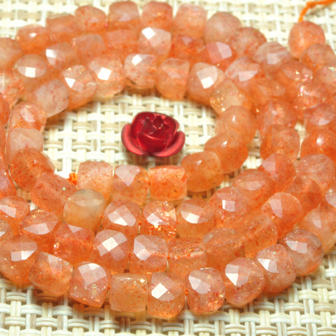 Natural Golden Sunstone A grade faceted cube beads wholesale loose gemstone for jewelry making 4mm 15"