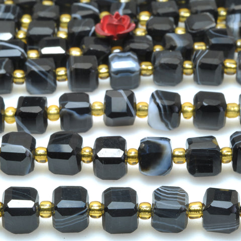 Black Banded Agate Natural Stone faceted cube loose beads wholesale gemstones for jewelry making DIY bracelets necklace