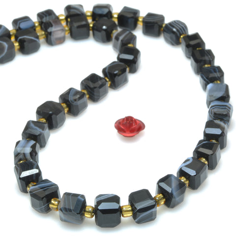 Black Banded Agate Natural Stone faceted cube loose beads wholesale gemstones for jewelry making DIY bracelets necklace
