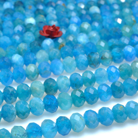 Natural Blue Apatite faceted rondelle beads wholesale gemstones for jewelry making DIY bracelet necklace design 15"