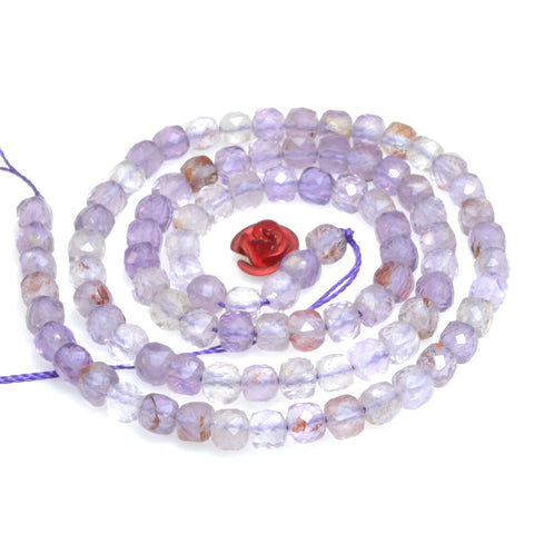 Natural Super Seven Crystal faceted cube beads cacoxenite amethyst wholesale gemstones for jewelry making DIY bracelet necklace