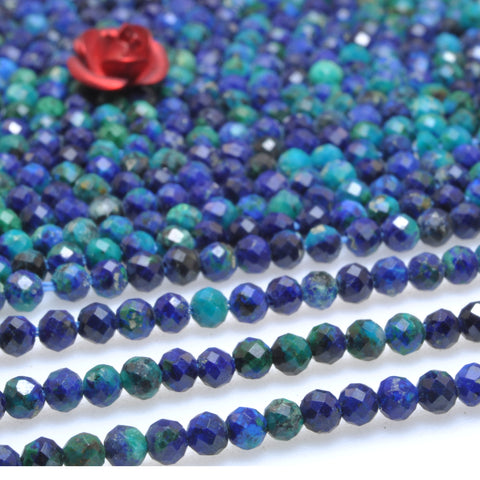 Natural Chrysocolla Azurite Stone faceted round loose beads wholesale gemstones for jewelry making DIY bracelet necklace