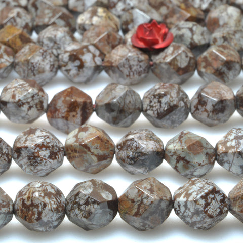 Natural Brown Snowflake Obsidian diamond faceted round beads gemstone wholesale for jewelry making DIY bracelet