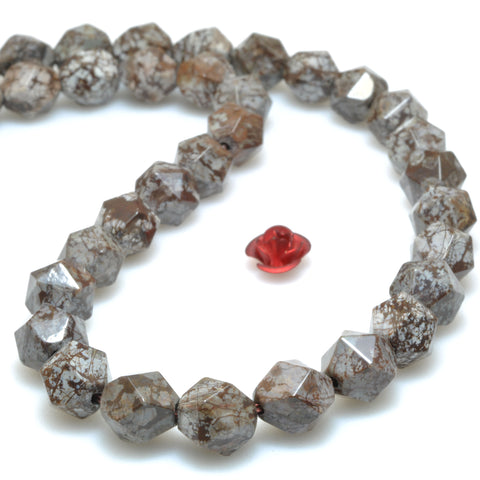 Natural Brown Snowflake Obsidian diamond faceted round beads gemstone wholesale for jewelry making DIY bracelet