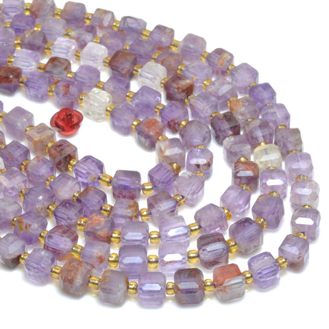 Natural Super 7 Seven Crystal faceted cube loose beads stone cacoxenite amethyst gemstones for jewelry making 15"