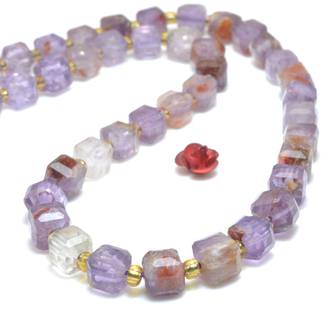 Natural Super 7 Seven Crystal faceted cube loose beads stone cacoxenite amethyst gemstones for jewelry making 15"
