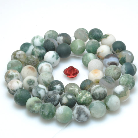 Natural Green Tree Agate matte round loose beads wholesale gemstones for jewelry making bracelets necklace DIY