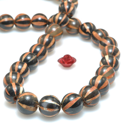 Black agate watermelon smooth round beads loose gemstone wholesale for jewelry making bracelet diy stuff
