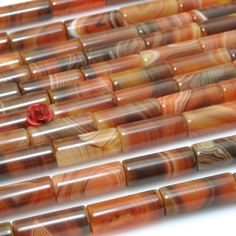 YesBeads Natural Rainbow Banded Agate smooth tube beads gemstone wholesale jewelry making bracelets 15"
