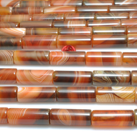 YesBeads Natural Rainbow Banded Agate smooth tube beads gemstone wholesale jewelry making bracelets 15"