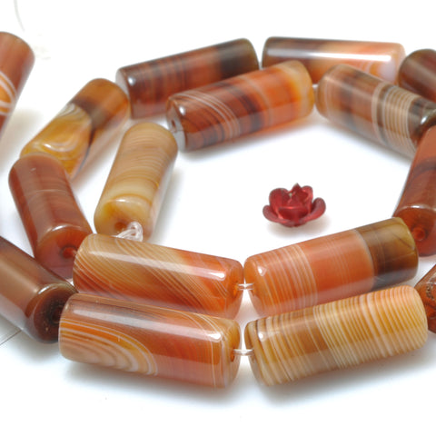 YesBeads Natural Rainbow Banded Agate smooth tube beads gemstone wholesale jewelry making bracelets 15"