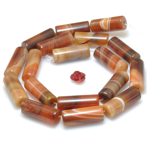 YesBeads Natural Rainbow Banded Agate smooth tube beads gemstone wholesale jewelry making bracelets 15"