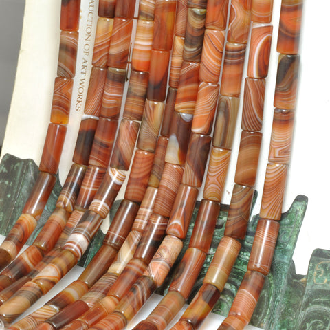YesBeads Natural Rainbow Banded Agate smooth tube beads gemstone wholesale jewelry making bracelets 15"