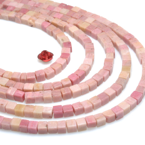 Natural Pink Rhodonite smooth cube loose beads wholesale gemstone for jewelry making DIY