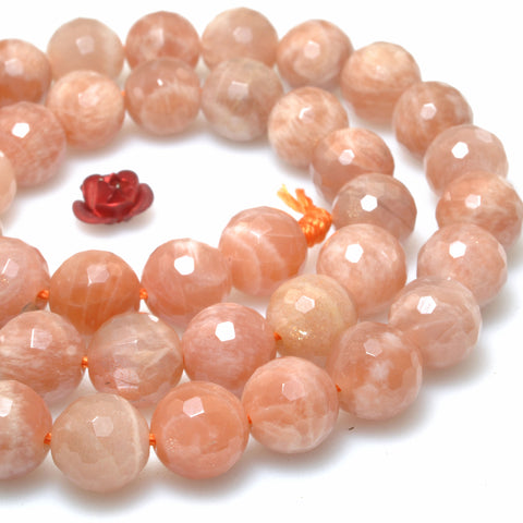 Natural Sunstone faceted round loose beads wholesale gemstone orange stone for jewelry making diy bracelets necklace