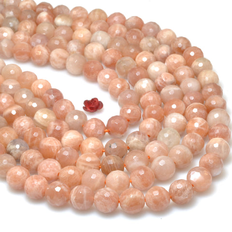 Natural Sunstone faceted round loose beads wholesale gemstone orange stone for jewelry making diy bracelets necklace