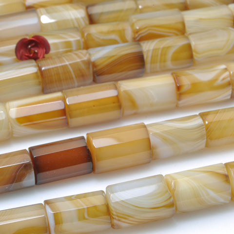 Natural Brown Banded Agate faceted tube loose beads wholesale gemstones for jewelry making DIY bracelets necklaces