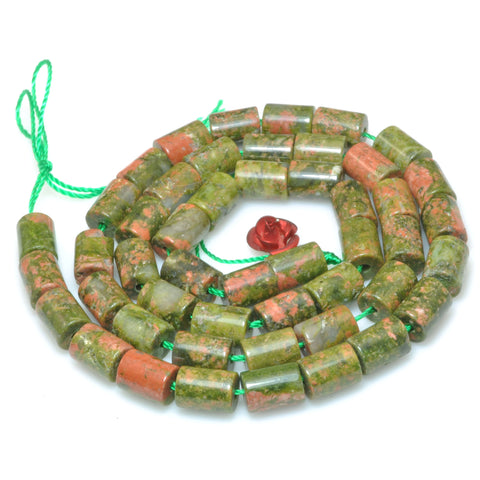 Natural Unakite Green Red Stone smooth tube loose beads wholesale gemstone for jewelry making bracelets necklaces DIY