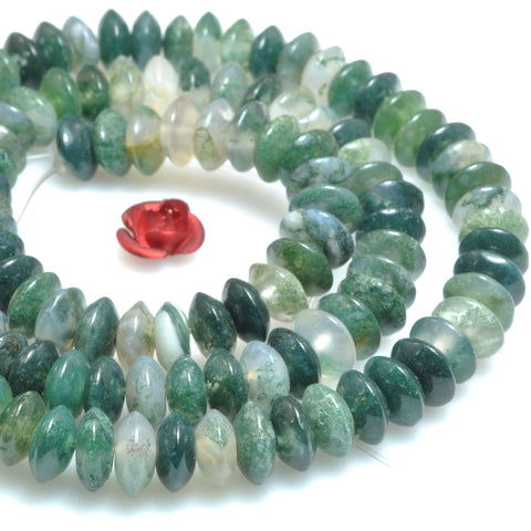 Natural Green Moss Agate smooth disc rondelle beads loose gemstone wholesale for jewelry making bracelets necklace DIY