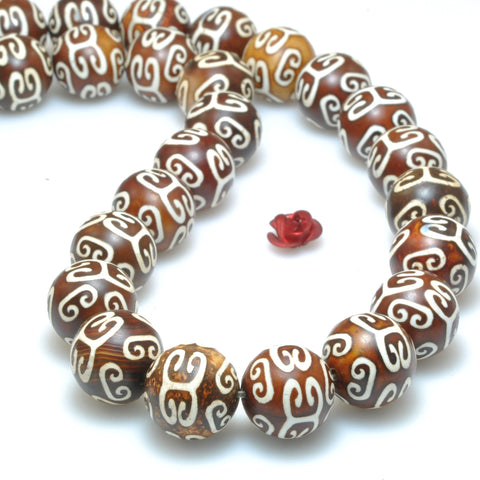 Tibetan Agate Dzi Palindrome agate matte round loose beads wholesale gemstone jewelry making bracelet DIY