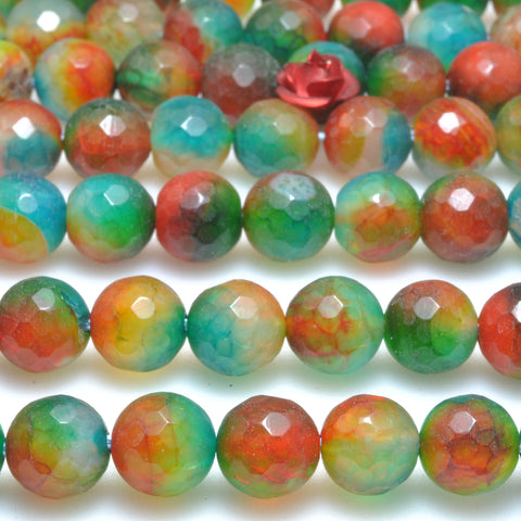 Rainbow Fire Agate faceted round loose beads wholesale gemstone for jewelry making bracelets necklace DIY