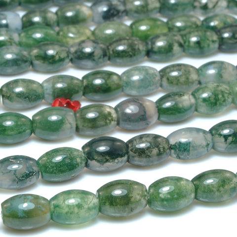 Natural moss agate green stone smooth rice drum beads loose gemstone wholesale for jewelry making bracelet necklace DIY
