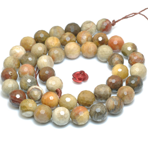 Natural Petrified Wood Jasper stone faceted round loose beads gemstone wholesale for jewelry making bracelets necklace DIY