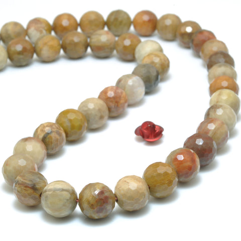 Natural Petrified Wood Jasper stone faceted round loose beads gemstone wholesale for jewelry making bracelets necklace DIY
