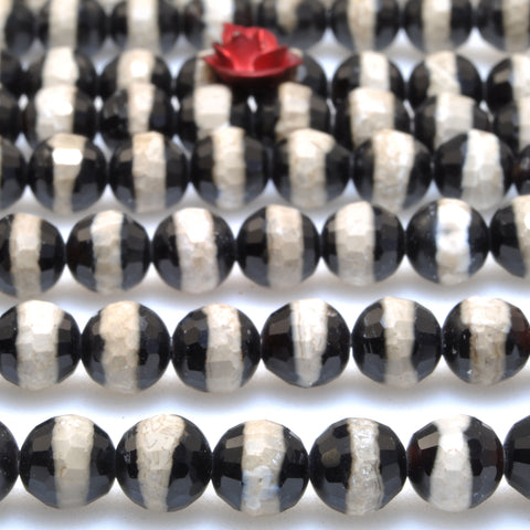 Black Tibetan Dzi Agate OneLine faceted round beads wholesale gemstone for jewelry making diy bracelets necklaces