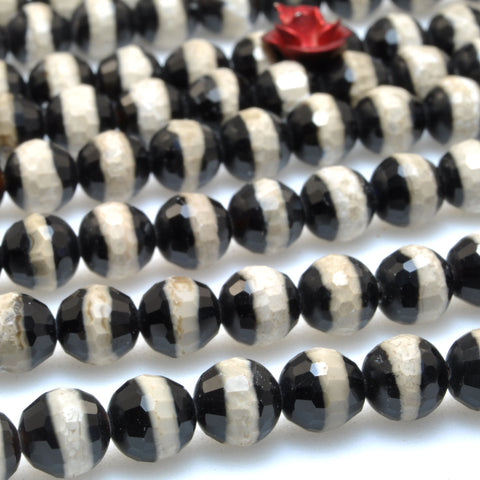 Black Tibetan Dzi Agate OneLine faceted round beads wholesale gemstone for jewelry making diy bracelets necklaces