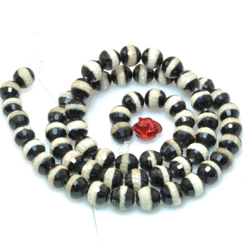 Black Tibetan Dzi Agate OneLine faceted round beads wholesale gemstone for jewelry making diy bracelets necklaces