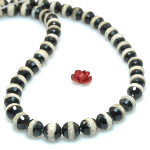Black Tibetan Dzi Agate OneLine faceted round beads wholesale gemstone for jewelry making diy bracelets necklaces