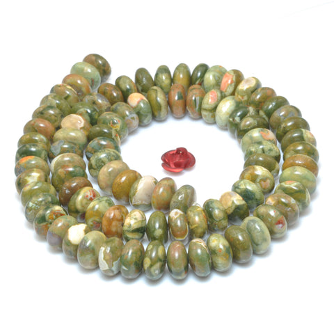 Natural Green Rhyolite birds eye smooth rondelle beads gemstone wholesale jewelry making 15"