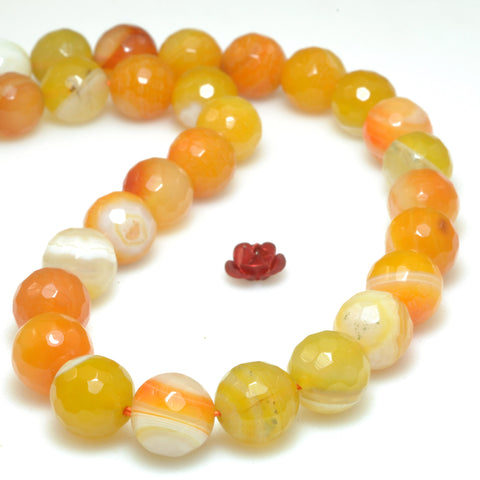 Orange Banded Agate faceted round loose beads gemstone wholesale jewelry making 15"