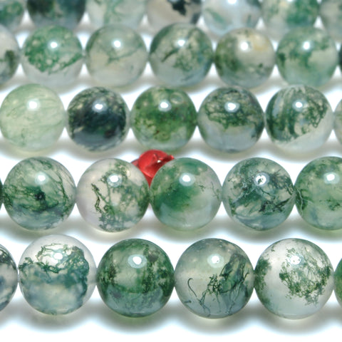 Natural Green Moss Agate Stone smooth round loose beads wholesale gemstone for jewelry making DIY bracelets necklace