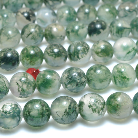 Natural Green Moss Agate Stone smooth round loose beads wholesale gemstone for jewelry making DIY bracelets necklace