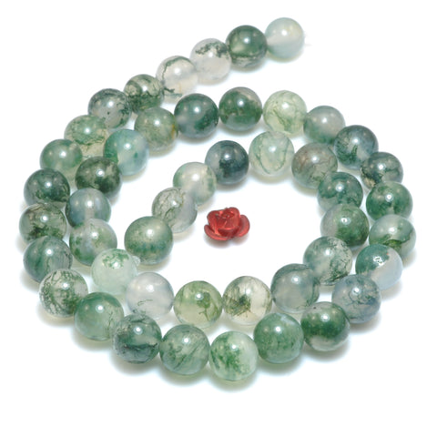 Natural Green Moss Agate Stone smooth round loose beads wholesale gemstone for jewelry making DIY bracelets necklace