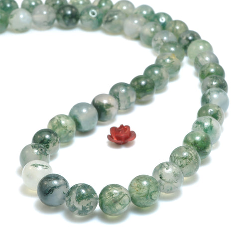 Natural Green Moss Agate Stone smooth round loose beads wholesale gemstone for jewelry making DIY bracelets necklace