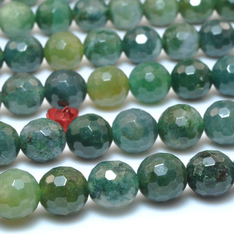 Natural green Moss Agate faceted round beads loose gemstone wholesale jewelry making bracelet diy stuff