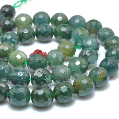 Natural green Moss Agate faceted round beads loose gemstone wholesale jewelry making bracelet diy stuff