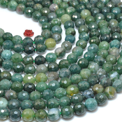 Natural green Moss Agate faceted round beads loose gemstone wholesale jewelry making bracelet diy stuff