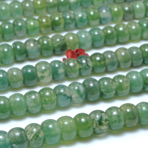 Natural green moss agate smooth rondelle loose beads wholesale gemstone for jewelry making diy bracelets necklace