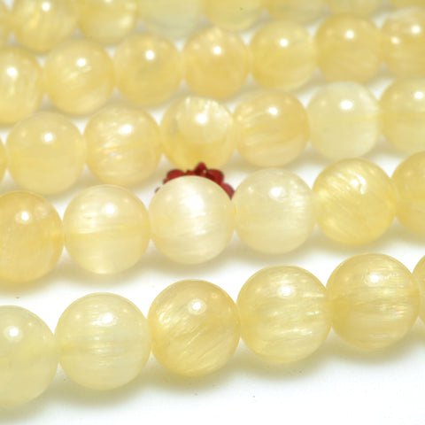 Natural Golden Yellow Selenite Calcite stone smooth round loose beads wholesale gemstone for jewelry making bracelets necklace DIY