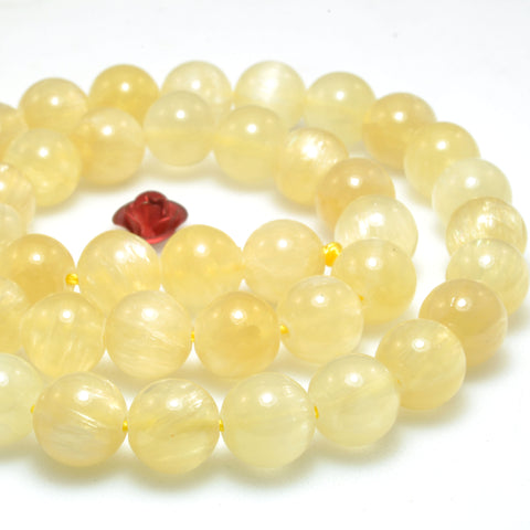Natural Golden Yellow Selenite Calcite stone smooth round loose beads wholesale gemstone for jewelry making bracelets necklace DIY