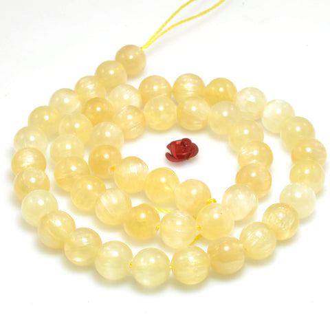 Natural Golden Yellow Selenite Calcite stone smooth round loose beads wholesale gemstone for jewelry making bracelets necklace DIY